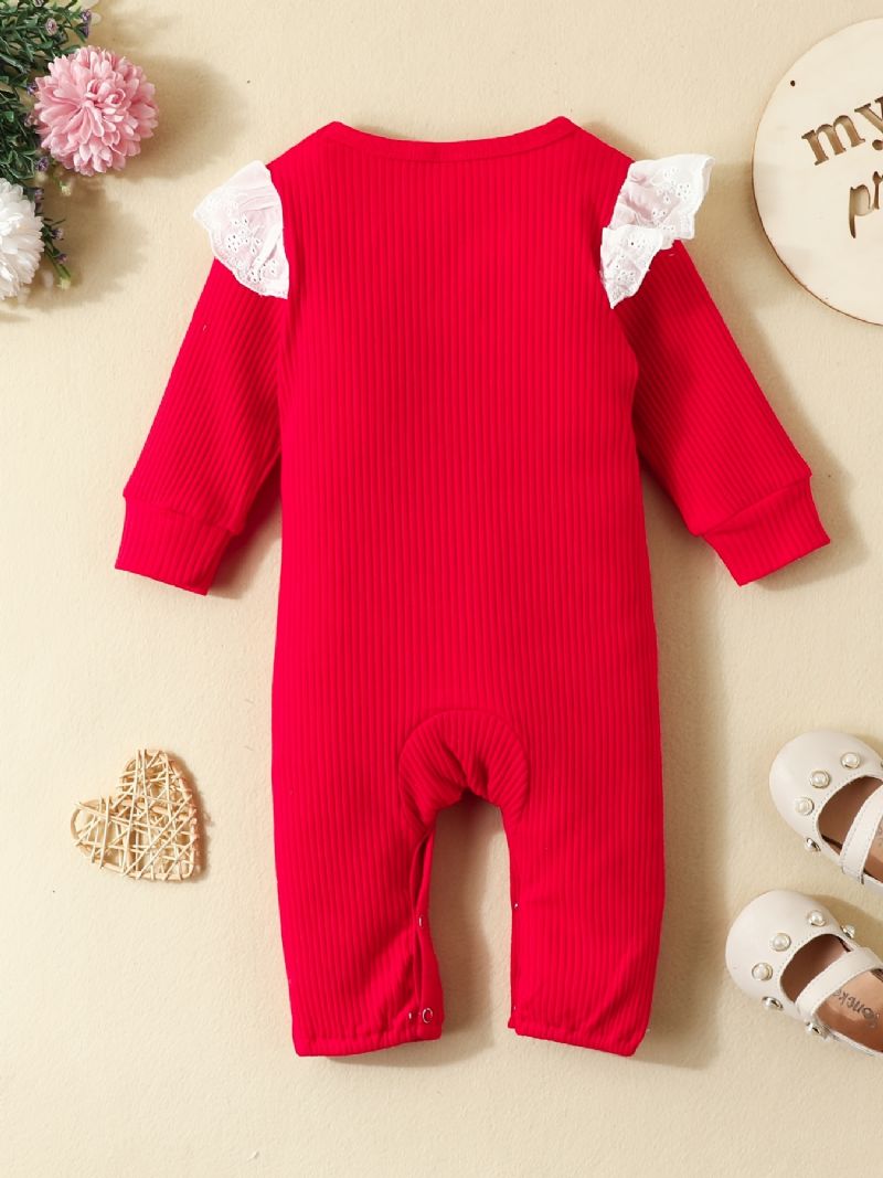 Småbarn Baby Jenter Jumpsuit Brev Broderi Rundhals Langermet Romper