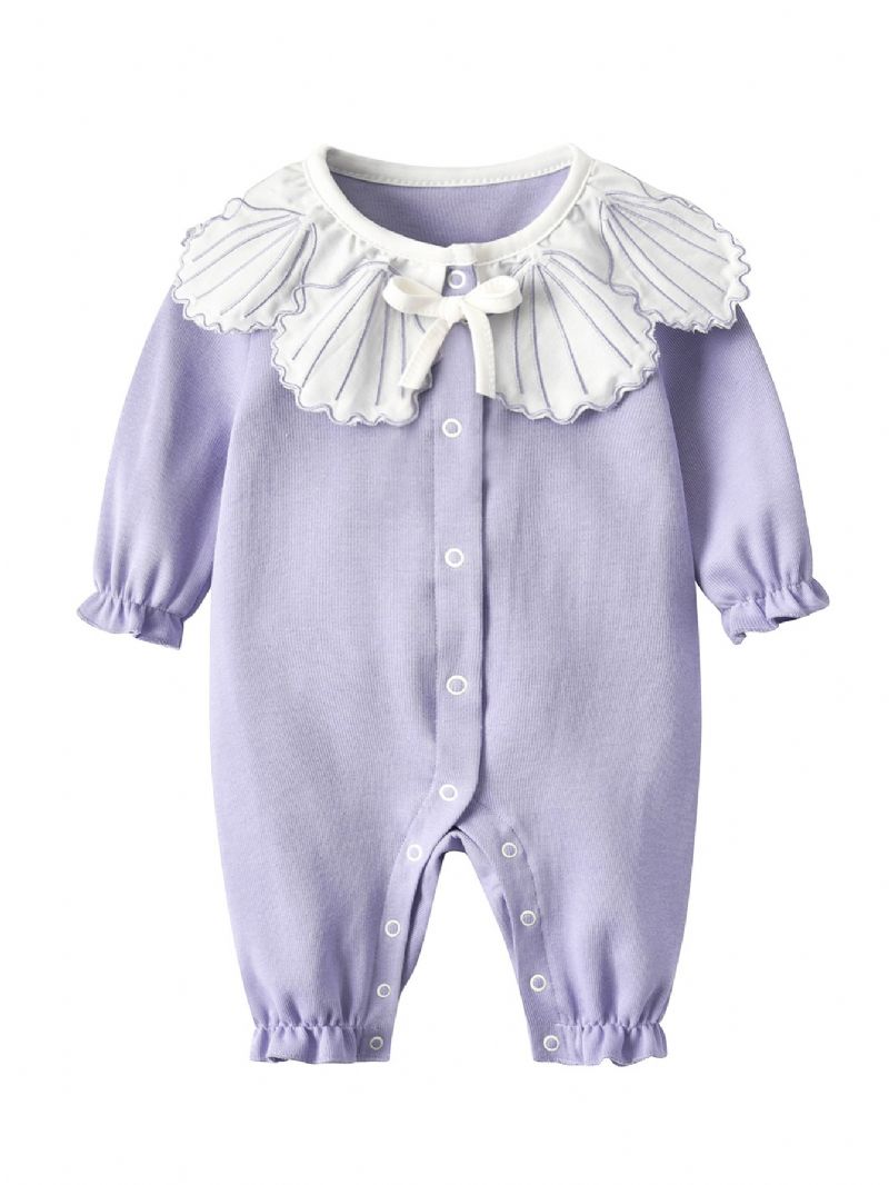 Småbarn Baby Jenter Jumpsuit Lilla Ruffle Krage Langermet Romper