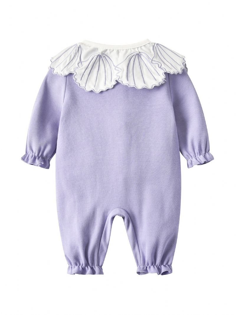 Småbarn Baby Jenter Jumpsuit Lilla Ruffle Krage Langermet Romper