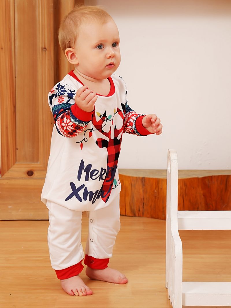 Småbarn Baby Jul Hjort Print Langermet Jumpsuit Rompers For Gutter Jenter