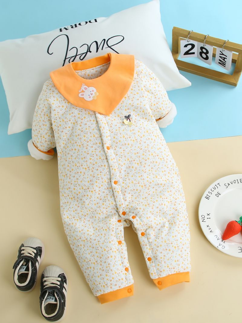 Småbarn Baby Jumpsuit Blomstertrykk Rundhals Langermet Varm Fortykningsbukse For Jenter Vinter