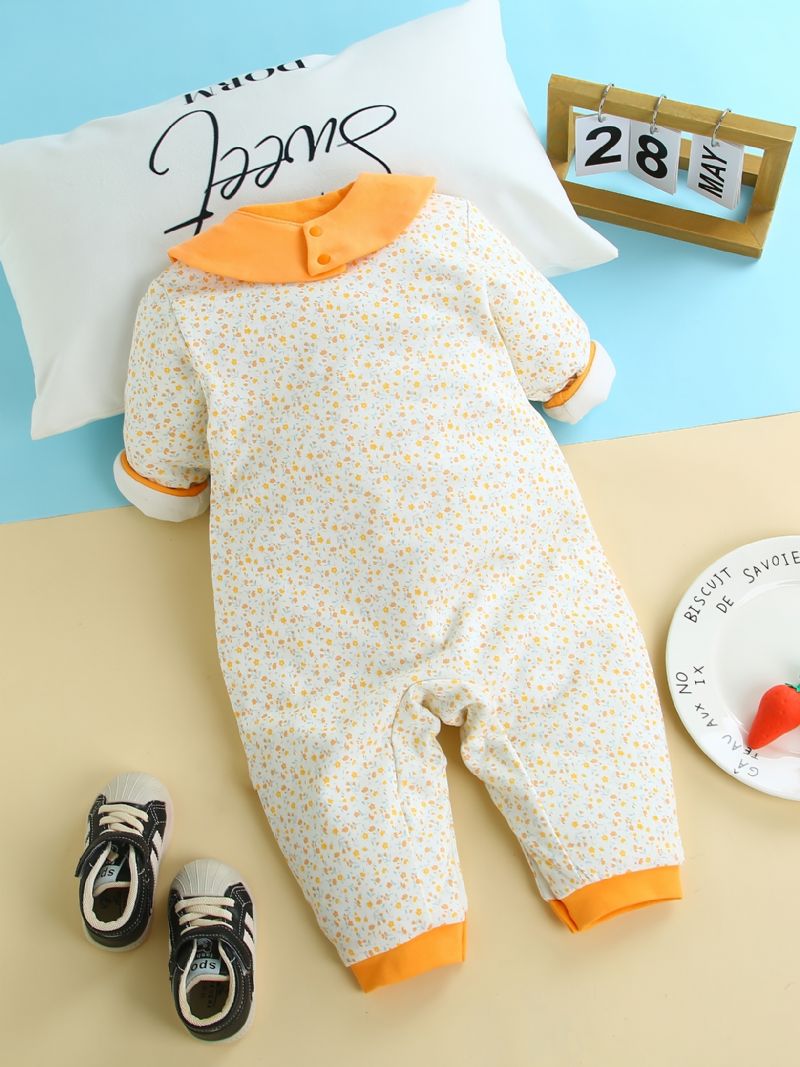 Småbarn Baby Jumpsuit Blomstertrykk Rundhals Langermet Varm Fortykningsbukse For Jenter Vinter