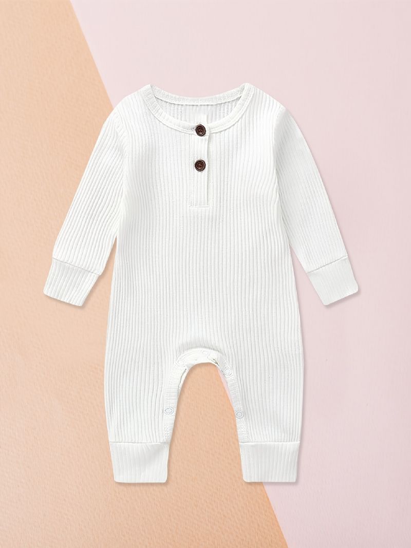 Småbarn Baby Jumpsuit Ensfarget Rundhals Langermet Romper For Gutter Jenter