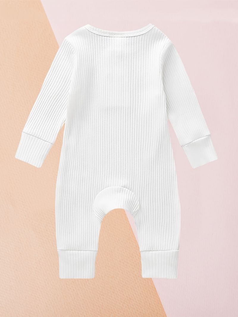 Småbarn Baby Jumpsuit Ensfarget Rundhals Langermet Romper For Gutter Jenter