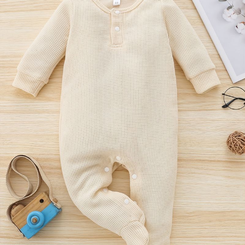 Småbarn Baby Jumpsuit Ensfarget Rundhals Langermet Romper For Gutter Jenter