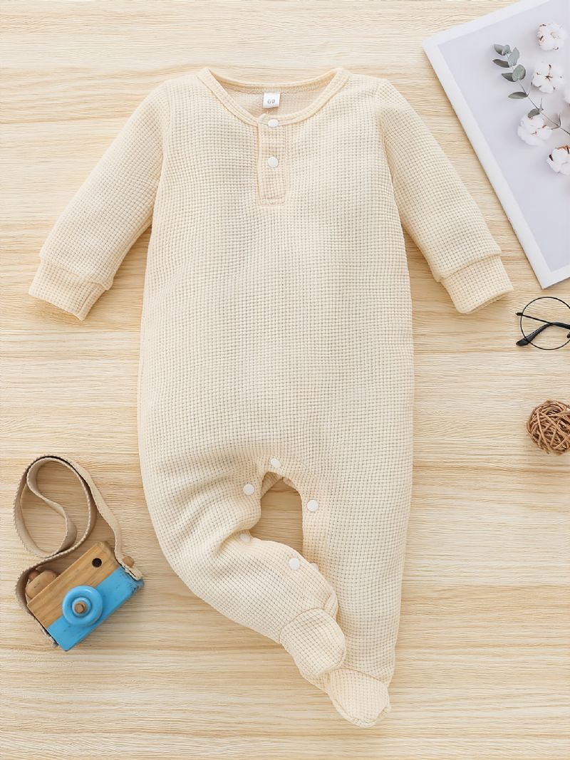 Småbarn Baby Jumpsuit Ensfarget Rundhals Langermet Romper For Gutter Jenter