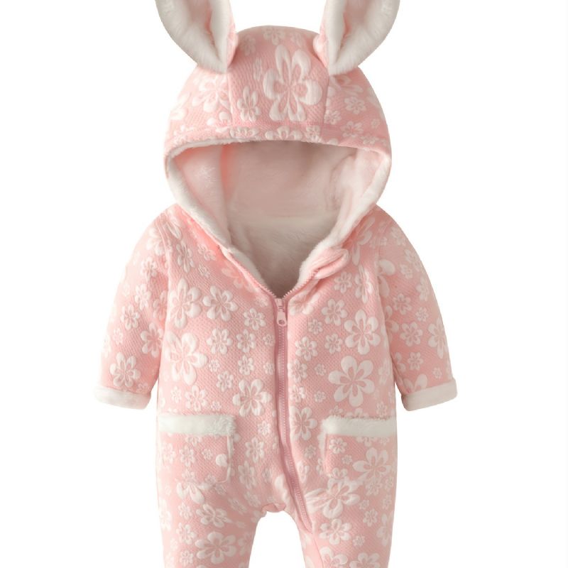 Småbarn Baby Jumpsuit Kanin Blomster Print Langermet Glidelås Romper For Gutter Jenter