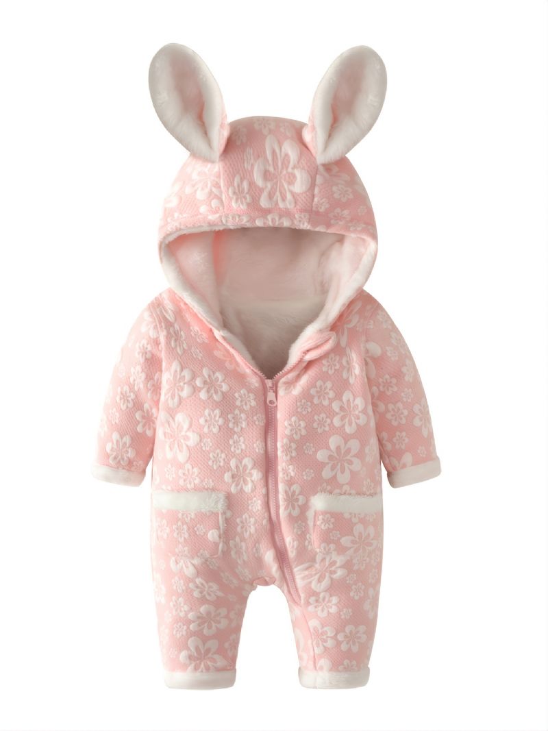 Småbarn Baby Jumpsuit Kanin Blomster Print Langermet Glidelås Romper For Gutter Jenter