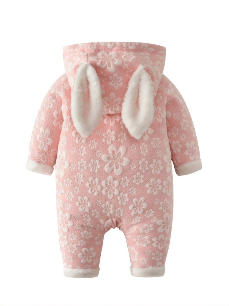 Småbarn Baby Jumpsuit Kanin Blomster Print Langermet Glidelås Romper For Gutter Jenter