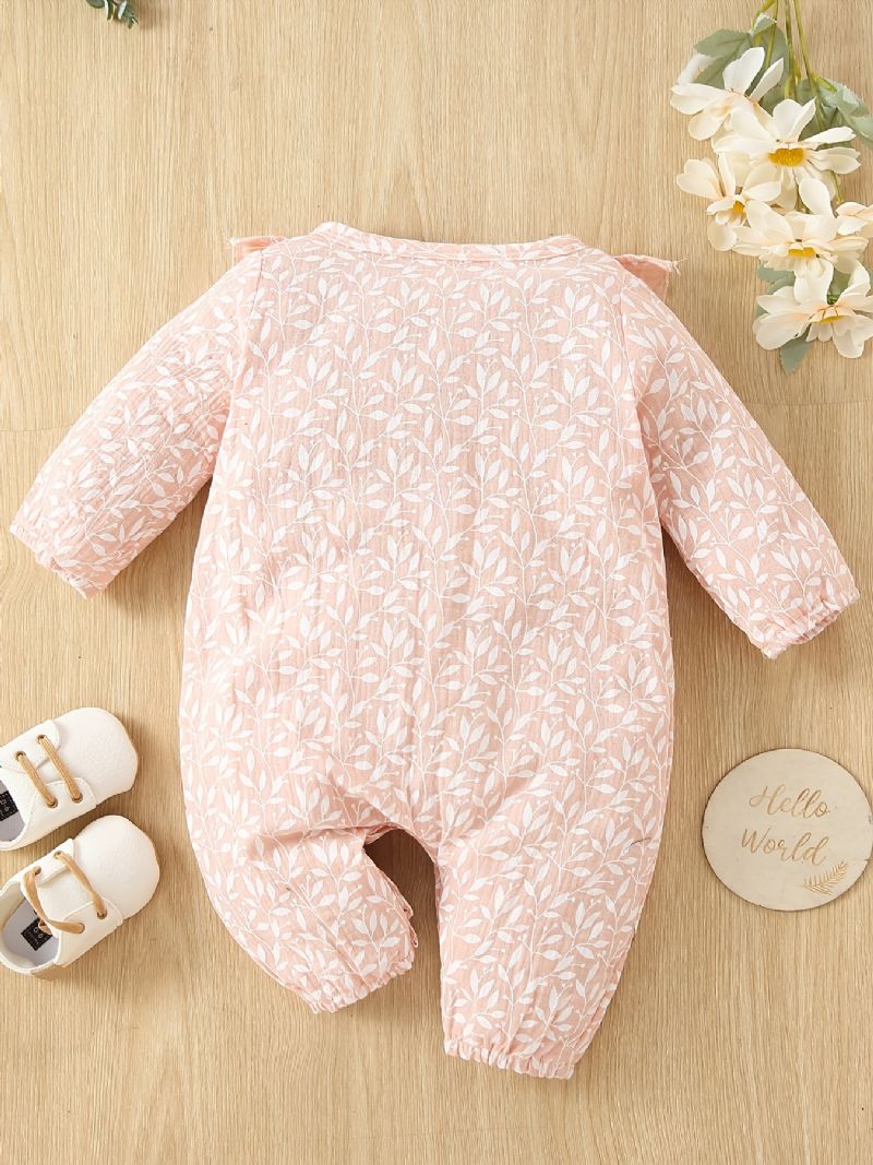 Småbarn Baby Jumpsuit Leaf Print Rundhals Langermet Romper For Gutter Jenter