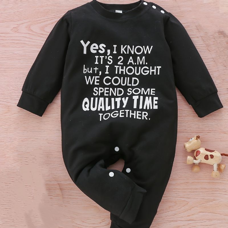 Småbarn Baby Jumpsuit Letter Print Rund Hals Langermet Romper For Gutter Jenter