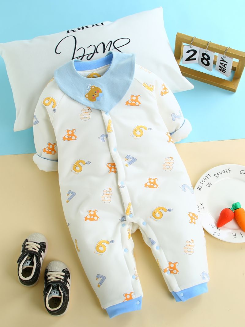 Småbarn Baby Tykket Varm Jumpsuit Bokstavtrykk Langermet Romper For Gutter Jenter