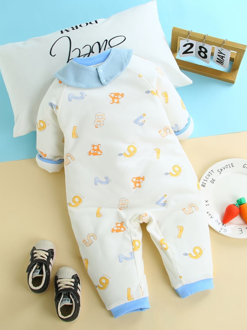 Småbarn Baby Tykket Varm Jumpsuit Bokstavtrykk Langermet Romper For Gutter Jenter