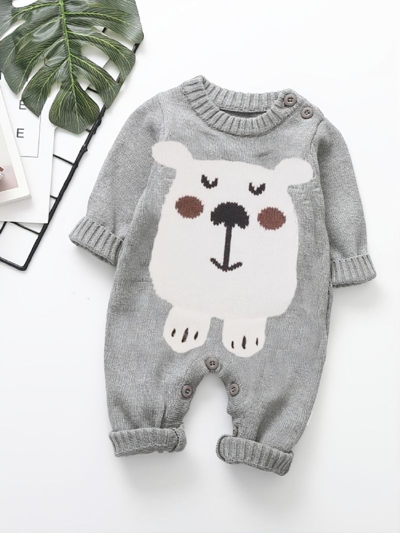 Småbarn Babygenser Jumpsuit Dyr Mønster Rundhals Langermet Romper For Gutter Jenter