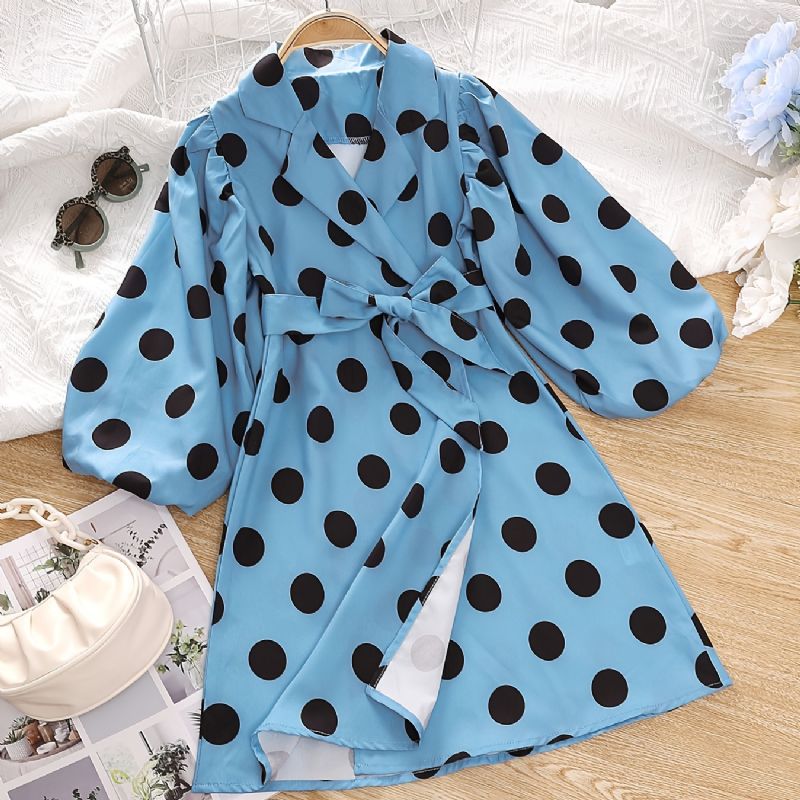 Småbarn Jenter Solid Polka Dots Puff Sleeve Collared Jumpsuit