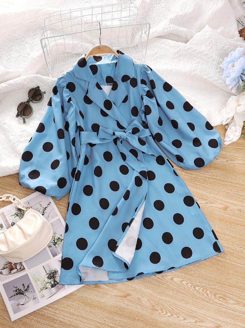 Småbarn Jenter Solid Polka Dots Puff Sleeve Collared Jumpsuit