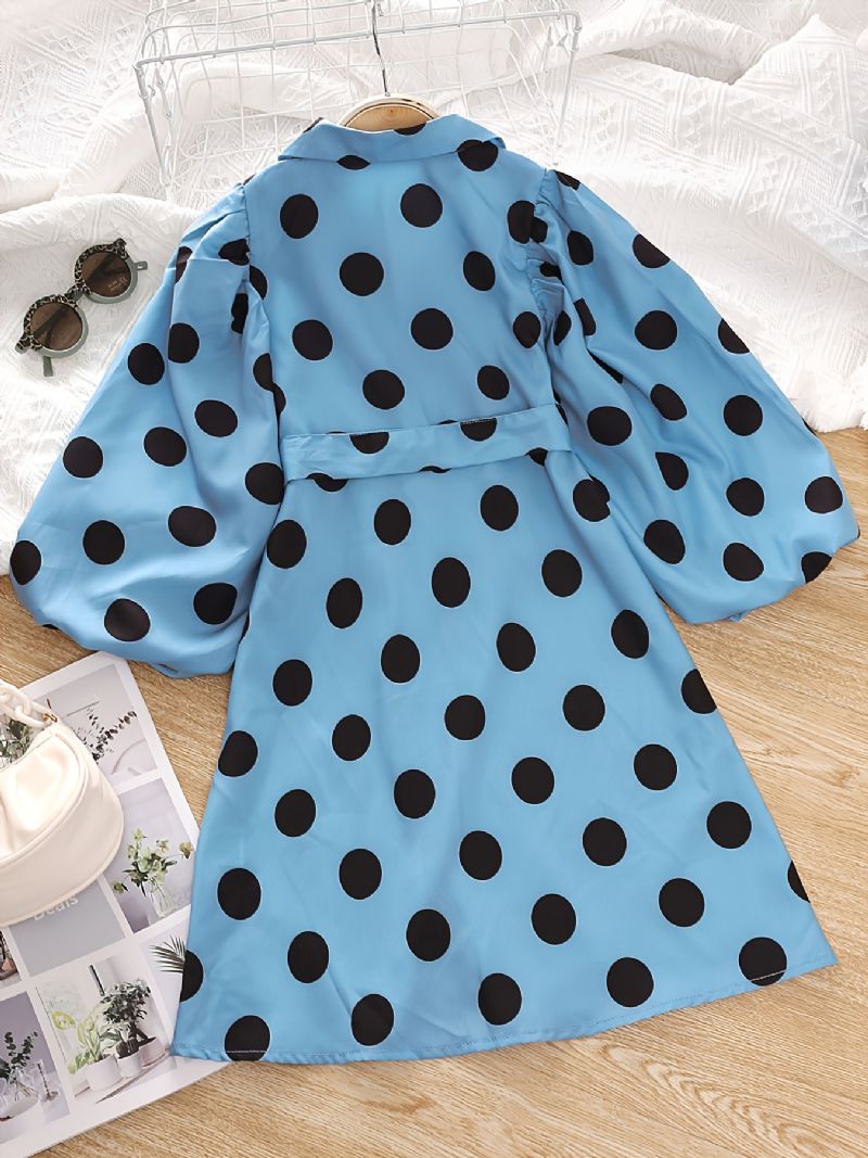 Småbarn Jenter Solid Polka Dots Puff Sleeve Collared Jumpsuit