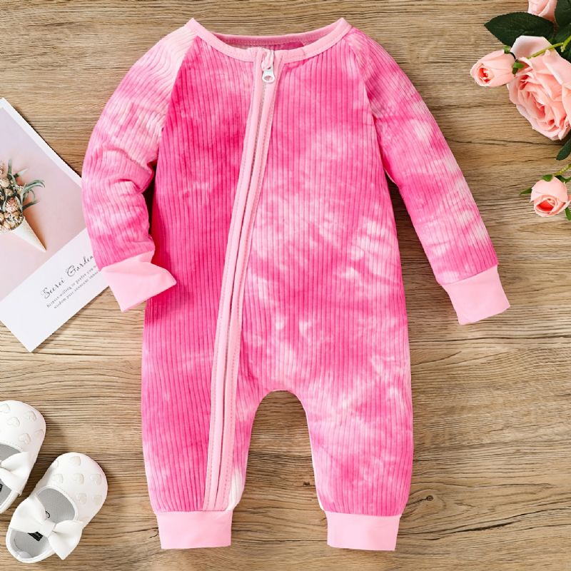 Småbarn Jumpsuit Med Glidelås Tie Dye Rundhals Langermet Romper For Gutter Jenter