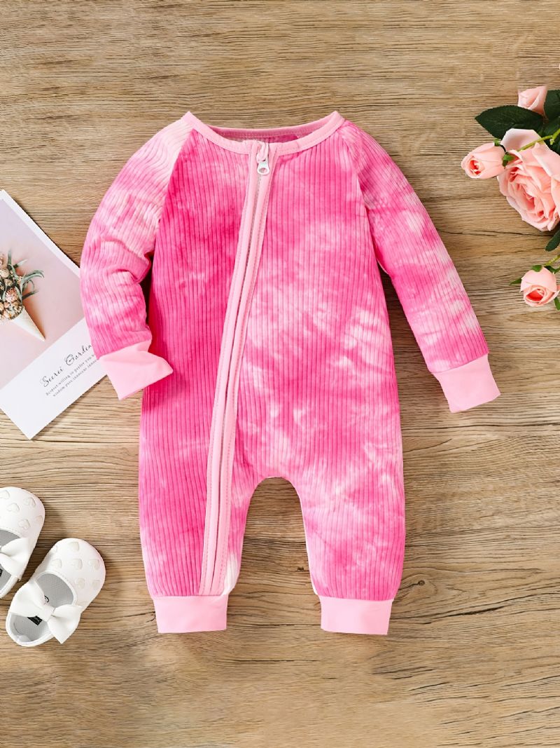 Småbarn Jumpsuit Med Glidelås Tie Dye Rundhals Langermet Romper For Gutter Jenter