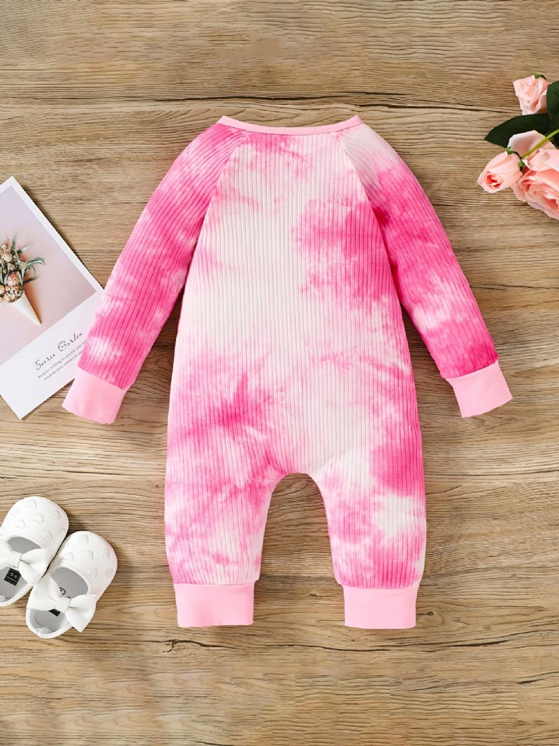 Småbarn Jumpsuit Med Glidelås Tie Dye Rundhals Langermet Romper For Gutter Jenter