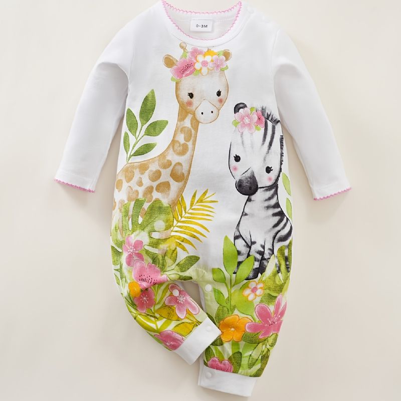 Småbarn Nyfødt Baby Jenter Romper Tegneserie Giraffe Sebra Printed Jumpsuit