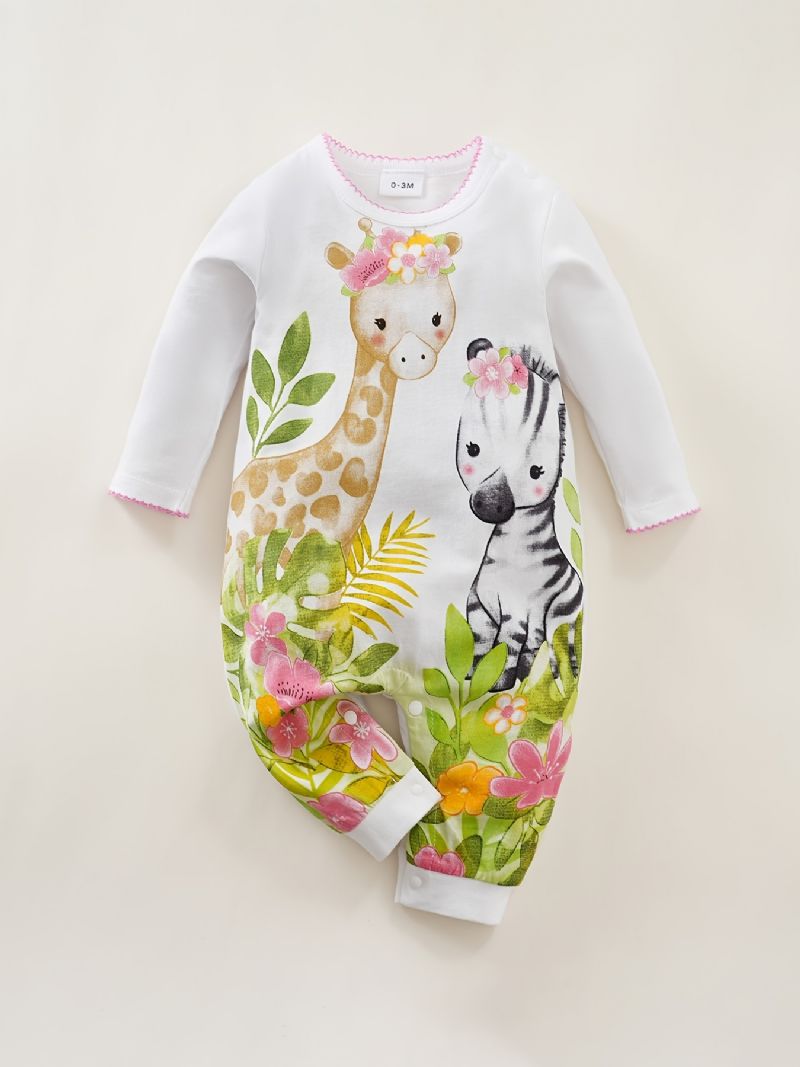 Småbarn Nyfødt Baby Jenter Romper Tegneserie Giraffe Sebra Printed Jumpsuit