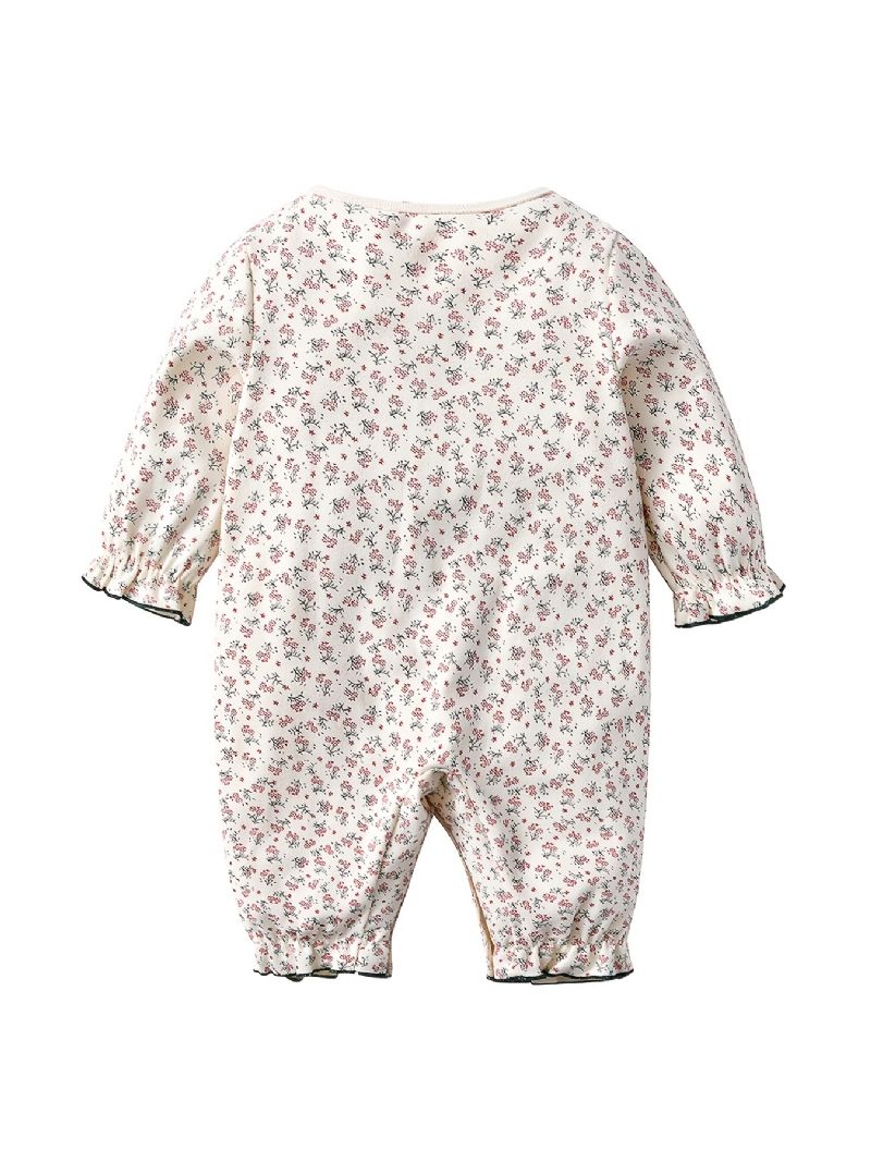 Spedbarn Baby Jenter Floral Rulle Langermet Rund Hals Ruffled Jumpsuit Barneklær