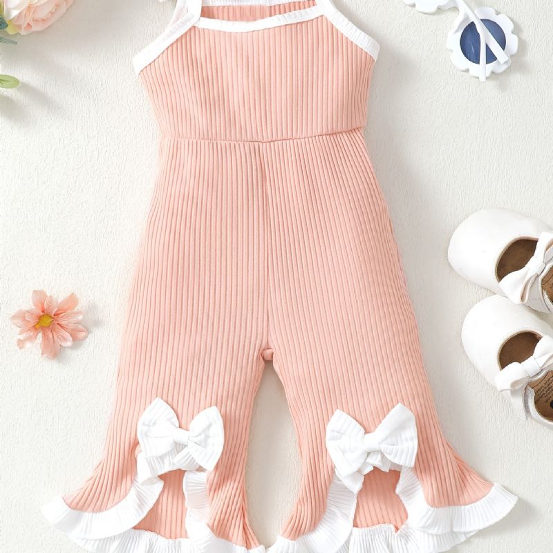 Spedbarn Baby Jenter Sløyfe Ruffle Ribbet Strikket Cami Flare Leg Jumpsuit