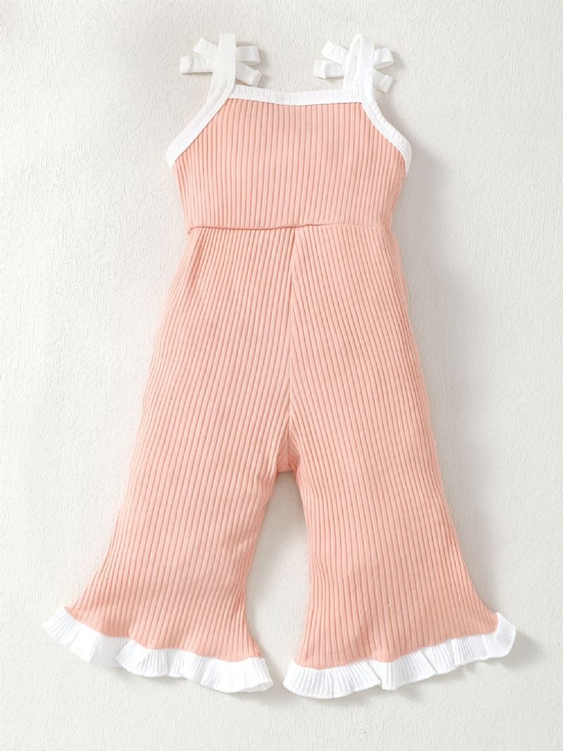 Spedbarn Baby Jenter Sløyfe Ruffle Ribbet Strikket Cami Flare Leg Jumpsuit