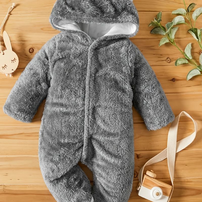 Unisex Baby Fleece Snødrakt Bodysuit Footie Hette Romper Jumpsuit Vinter Yttertøy Babyklær