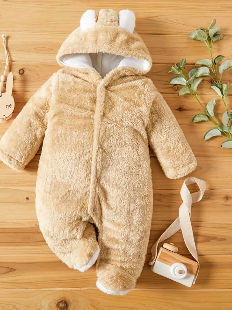 Unisex Baby Fleece Snødrakt Bodysuit Footie Hette Romper Jumpsuit Vinter Yttertøy Babyklær