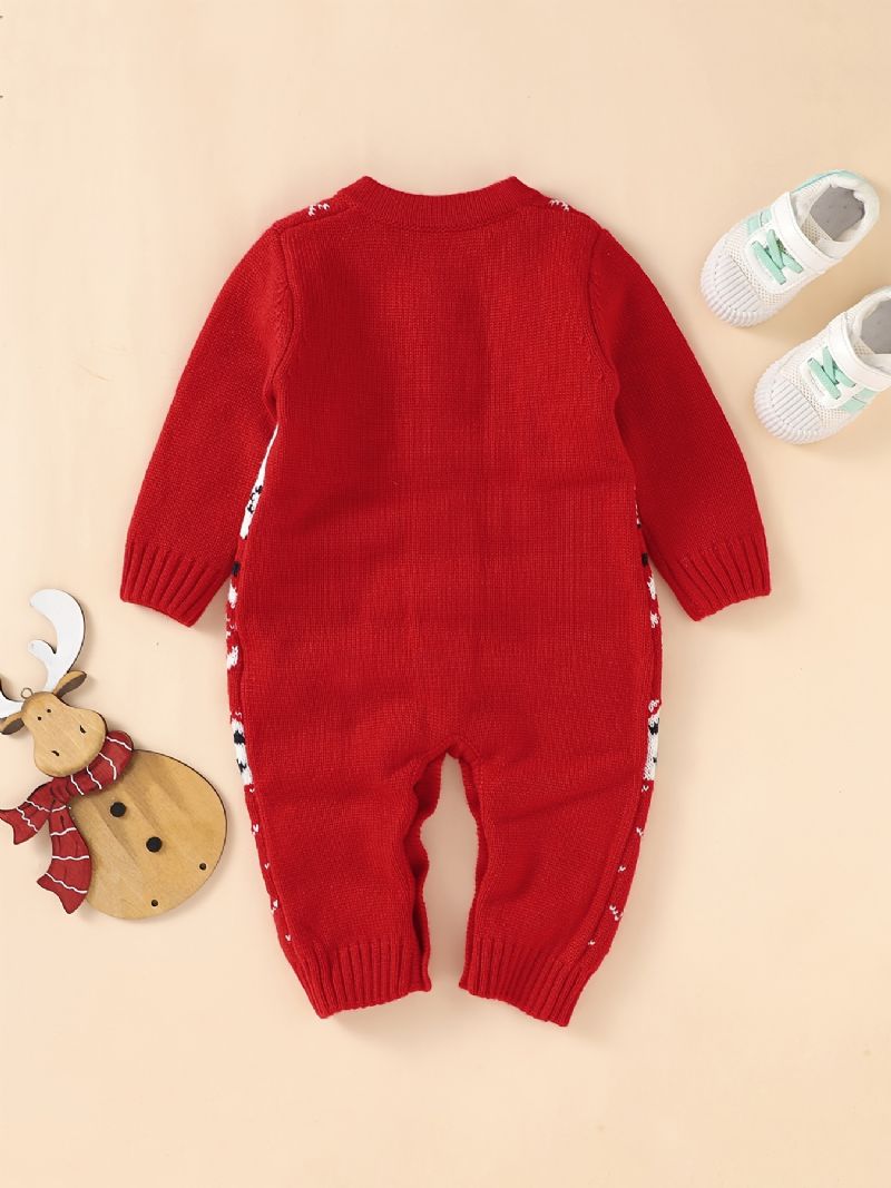 Unisex Baby Langermet Jumpsuit Ett Stykke Strikket Genser Med Juleseriemønster Babyklær Til Vinter