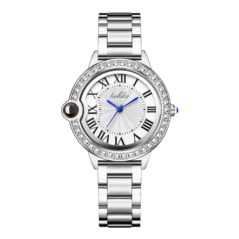 Dameklokke Stålbånd Rhinestone White Jenter Quartz Waterproof Watch