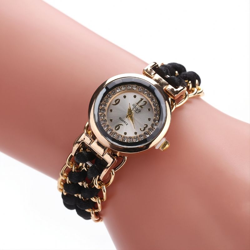 Dameklokker Analog Quartz Rundskive Strikketaukjede Armbåndklokke Jenter Armbåndsur Tenåringer Klokker Vintageklokker