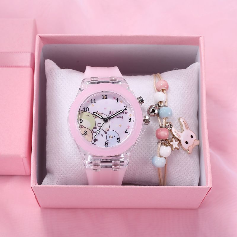 Jenter Cartoon Quartz Watch & Rabbit Pendant Armbånd Barnegave