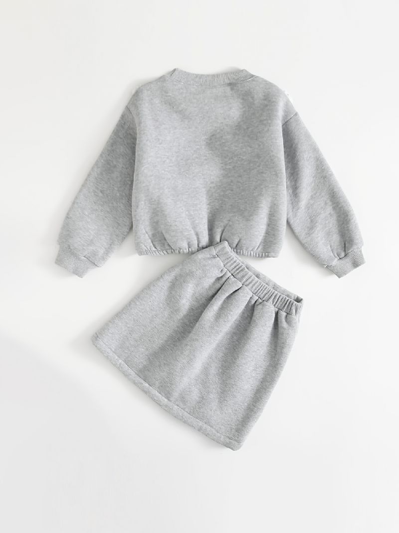 2 Stk Baby Jenter Blonde Trim Pullover Rund Hals Langermet Fleece Varm Genser & Skjørt Sett