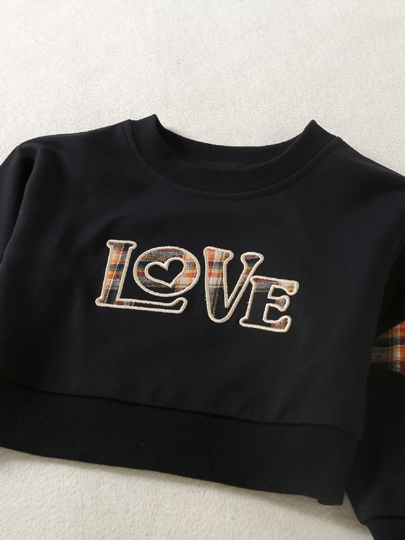 2 Stk Baby Jenter Letter Patchwork Pullover Langermet Genser Og Rutete Skjørt Barneklær