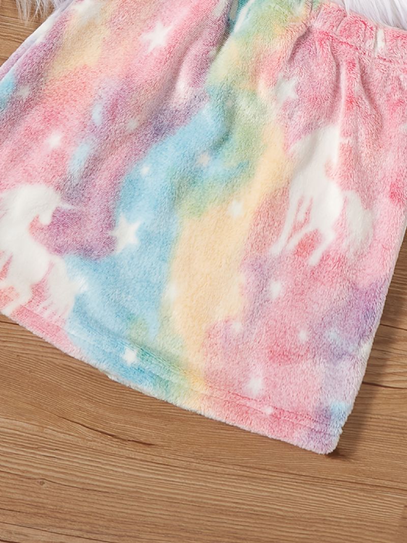 2 Stk Jente Plysj Hettegenser Tie Dye Unicorn Langermet Genser Og Skjørtsett Barneklær