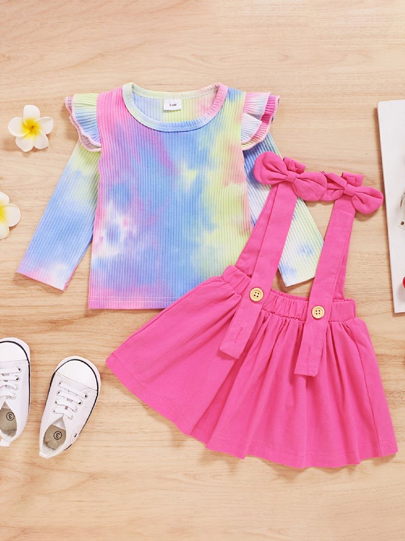 2 Stk Jenter Cute Tie Dye Topp Suspender Skjørt Bomullsdress