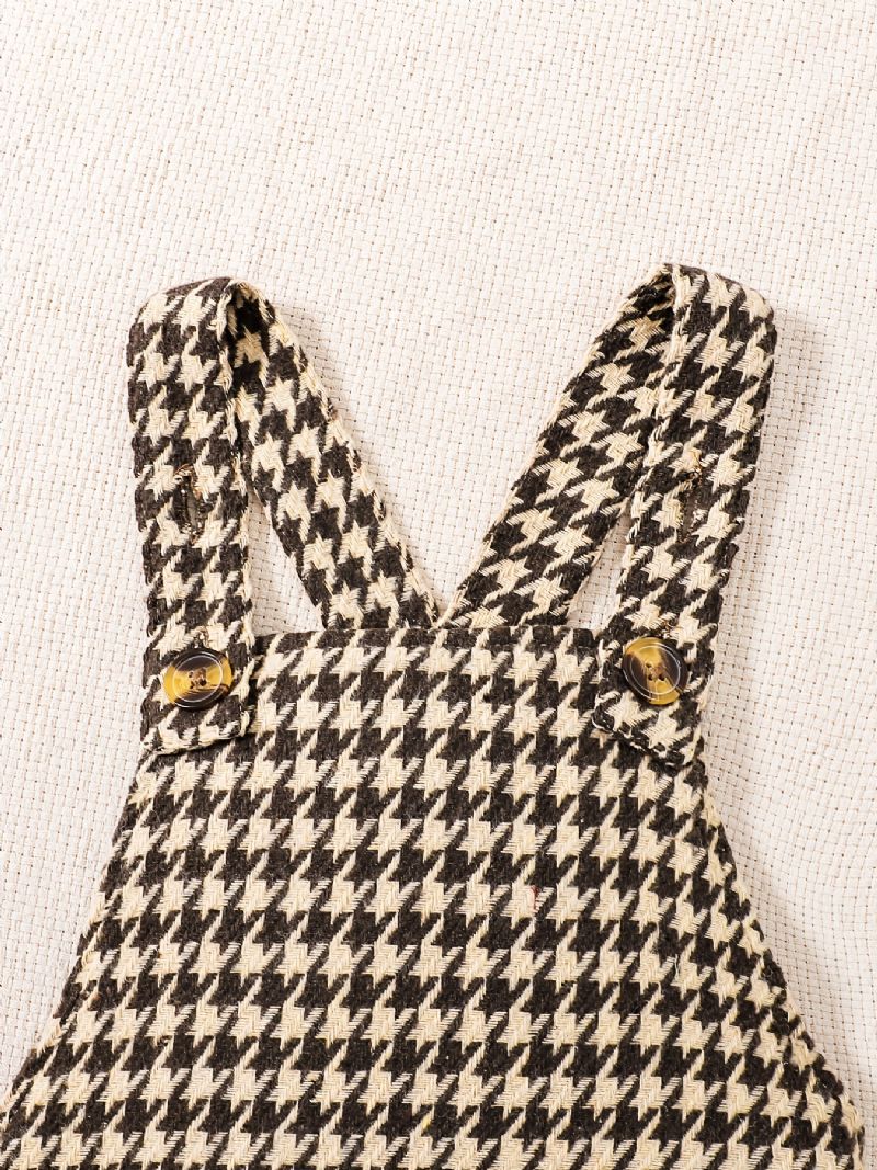 2 Stk Jenter Elegant Sweet Houndstooth Tweed Suspender-skjørt Og Volanggensersett Til Vinterfest