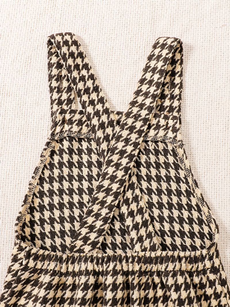 2 Stk Jenter Elegant Sweet Houndstooth Tweed Suspender-skjørt Og Volanggensersett Til Vinterfest