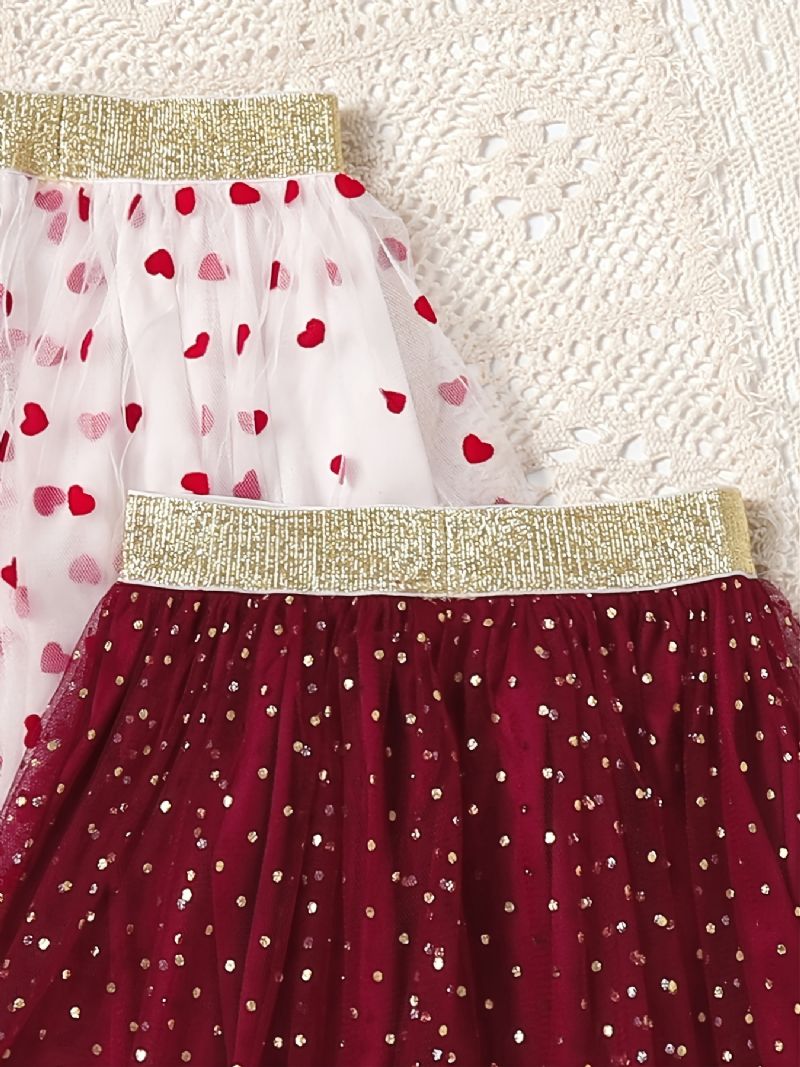 2stk Baby Jenter Skjørt Mesh Heart Polka Dot Princess