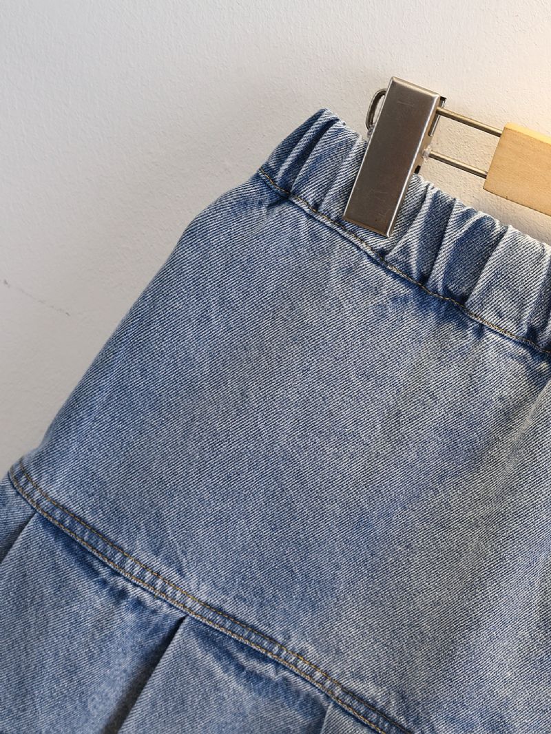 Jenter Solid Denim Plisserte Fritidsskjørt