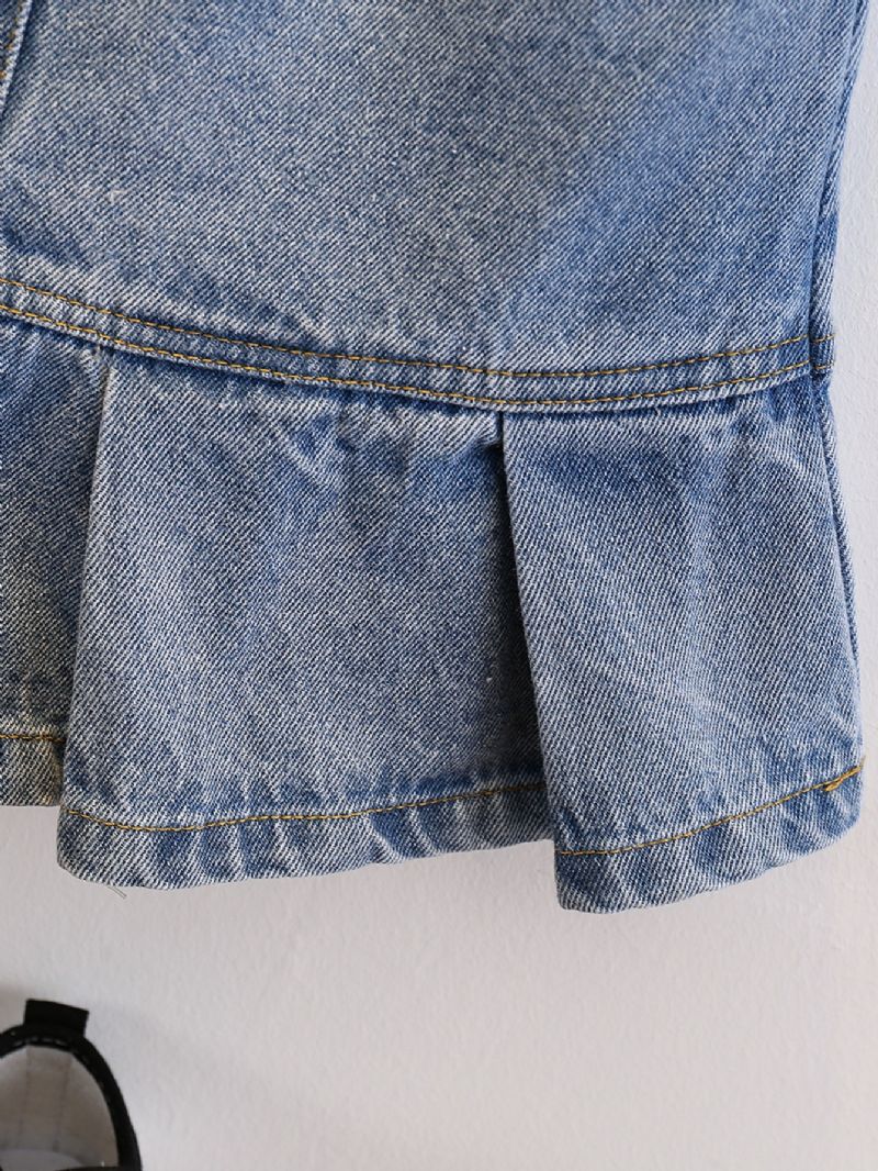 Jenter Solid Denim Plisserte Fritidsskjørt