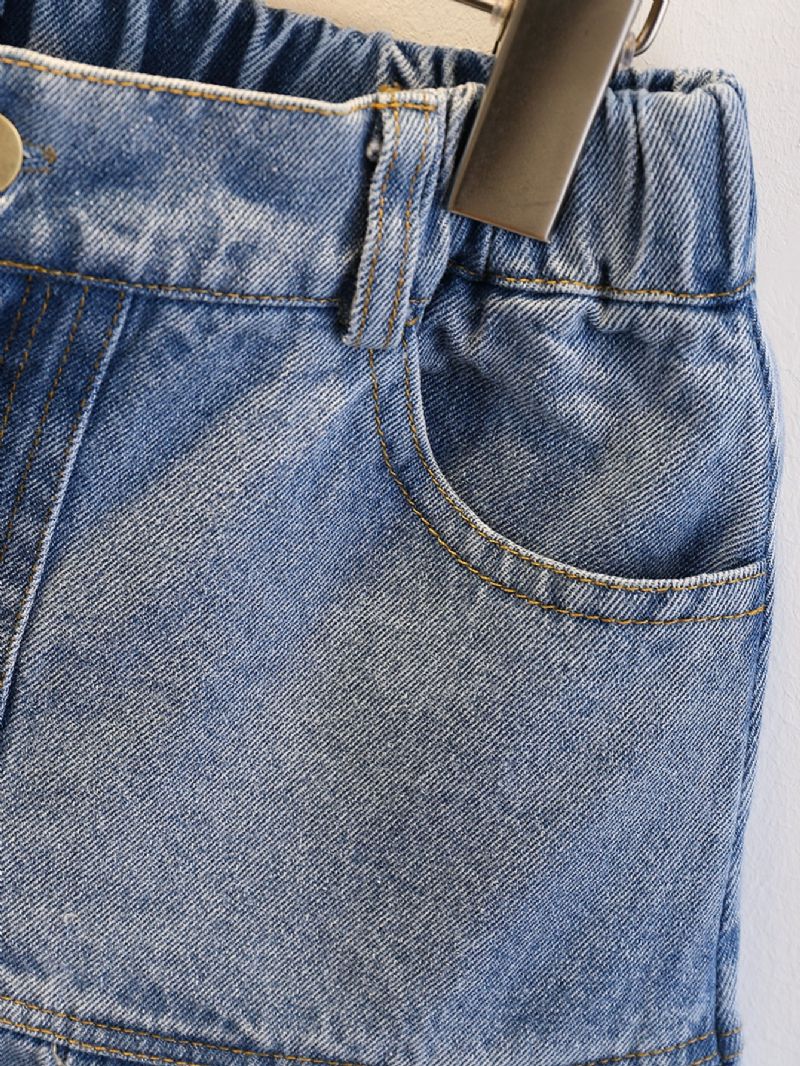 Jenter Solid Denim Plisserte Fritidsskjørt