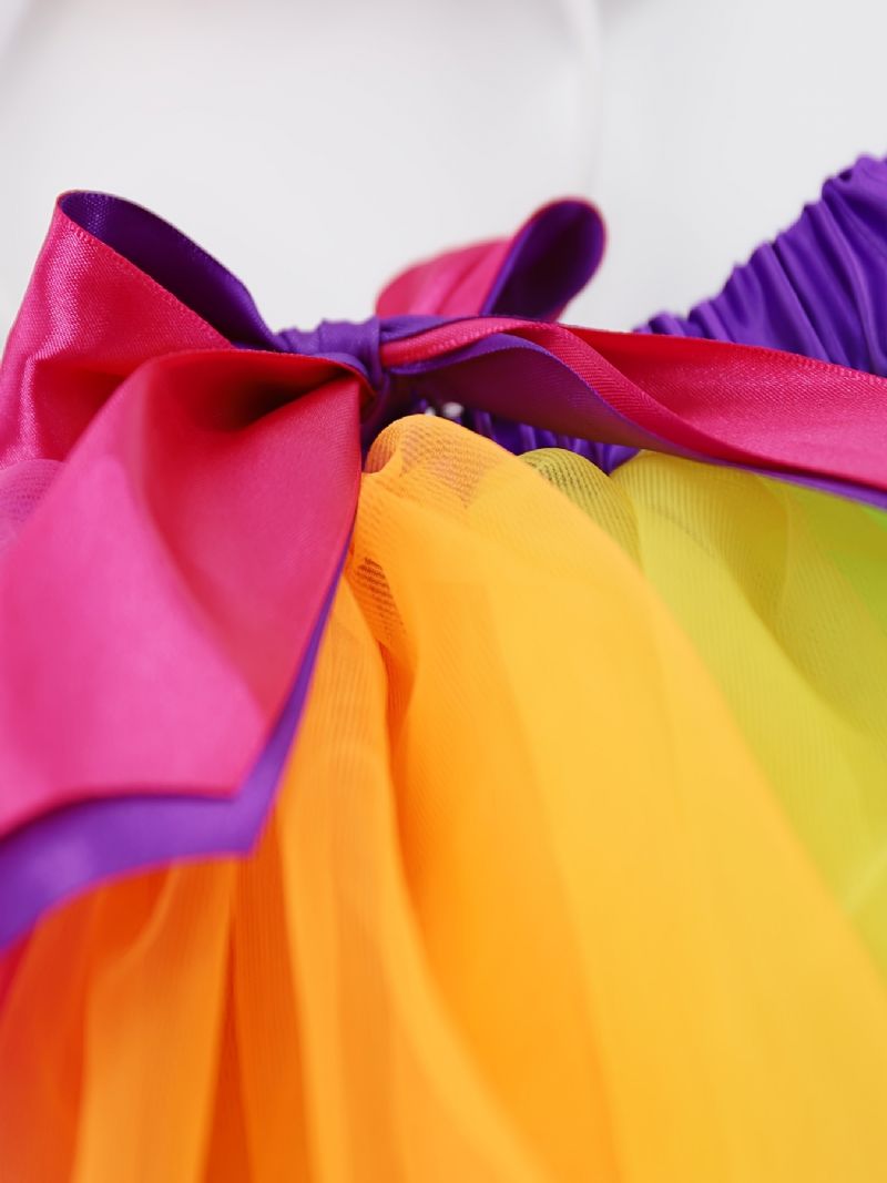 Jenter Søt Rainbow Elastisk Midje Bowknot Belte Tutu Skjørt Klær