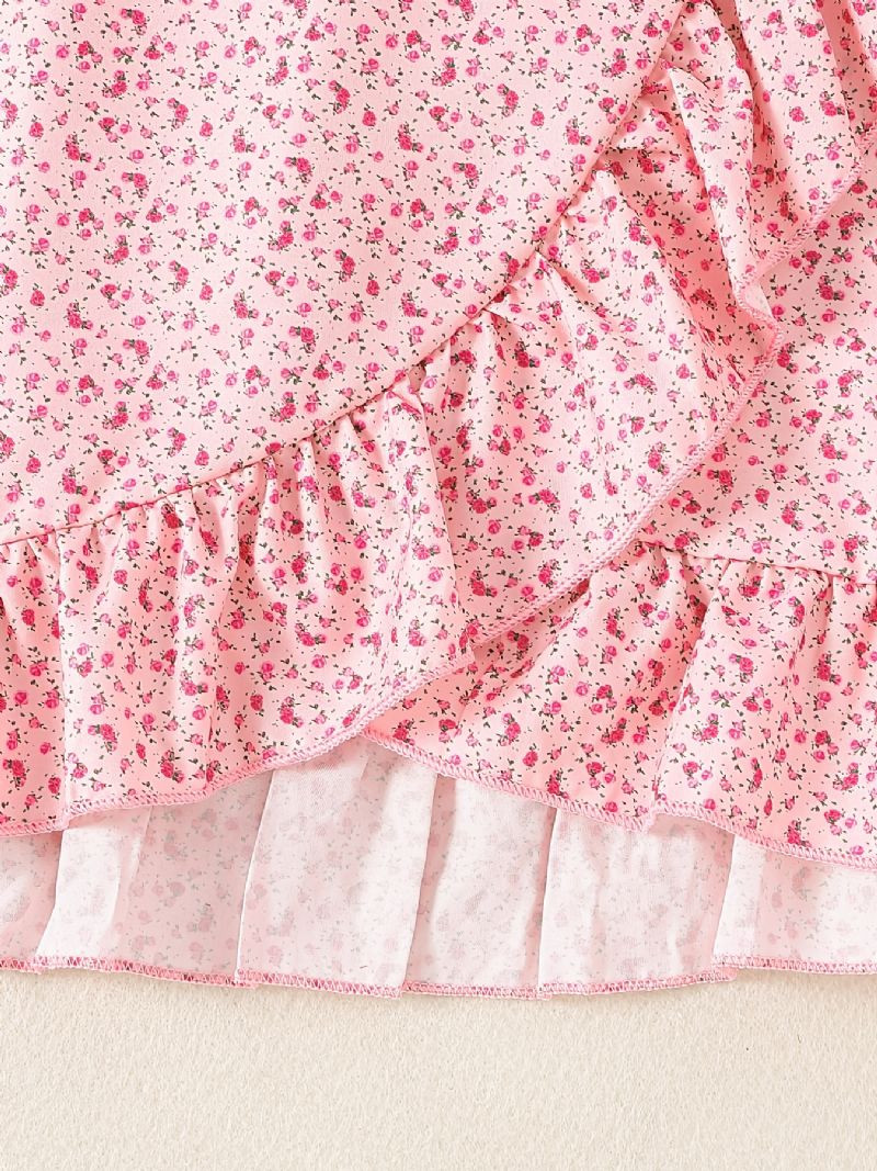 Ruffle Camisole For Jenter + Matchende Skjørt Med Blomstertrykk Barneklær