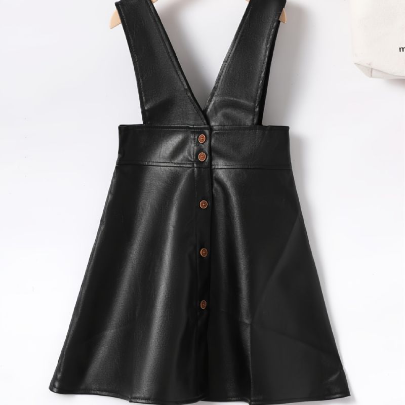 Toddler Jenter Black Pu Suspender-skjørt