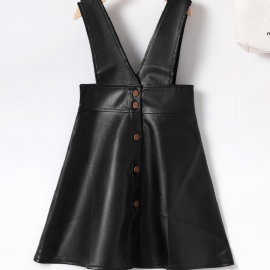 Toddler Jenter Black Pu Suspender-skjørt