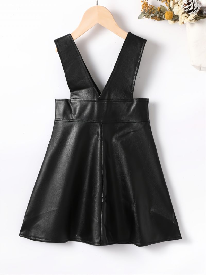 Toddler Jenter Black Pu Suspender-skjørt